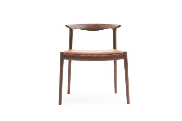 Ghế ăn không tay Bridge gỗ sồi, bọc da R3 màu cognac