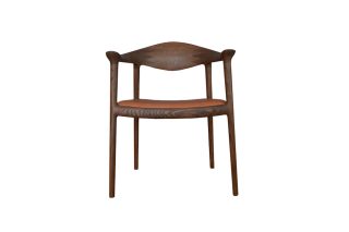 Ghế ăn có tay Bridge gỗ sồi, bọc da R1 màu cognac