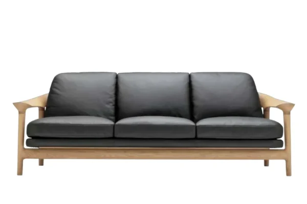 Bridge sofa Natural Wood/Black leather