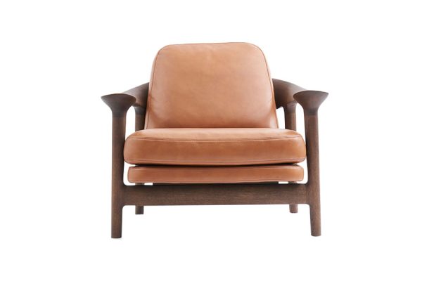 armchair bridge gỗ sồi da bò cognac