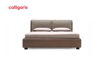 Giường Dolly khung giường bằng da kết hợp đầu giường bằng vải êm ái màu nâu trầm ấm hiện đại