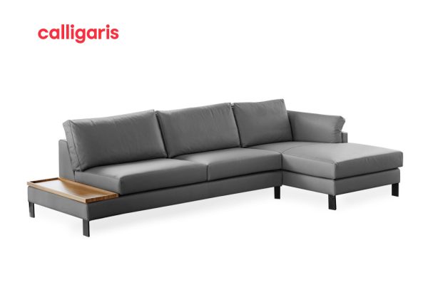 Sofa góc meridien da taupe màu xám với thiết kế hiện đại tiện nghi
