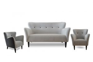 Sofa happy 2 chỗ và 2 armchair bọc vải màu xám trắng hiện đại cao cấp