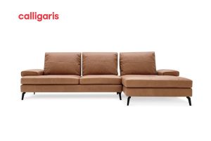 Sofa landa góc bọc da màu nâu sang trọng thanh lịch