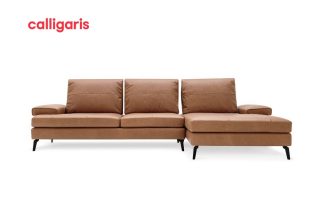 Sofa landa góc bọc da màu nâu sang trọng thanh lịch