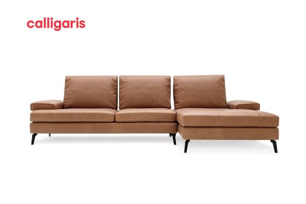 Sofa landa góc bọc da màu nâu sang trọng thanh lịch
