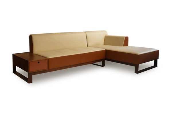 Sofa góc trái Milia khung gỗ đệm bọc da sang trọng hiện đại
