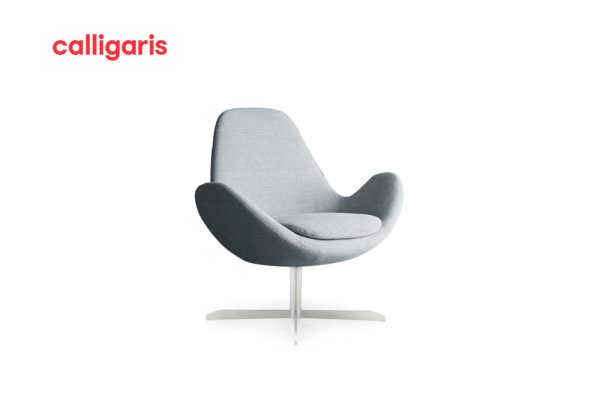 Armchair Electa bọc vải màu trắng xám nhẹ nhàng thanh lịch