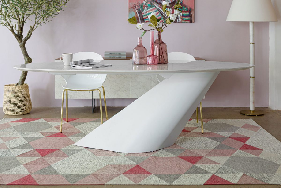 Nhà xinh phòng ăn bàn ăn Oblo mặt bàn ceramic kiểu dáng nghệ thuật cá tính hiện đại