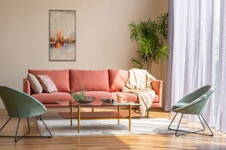 Sofa Penny vải hồng nhẹ nhàng tươi sáng