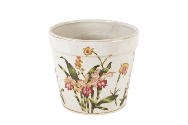 Chậu gốm họa tiết hoa lan