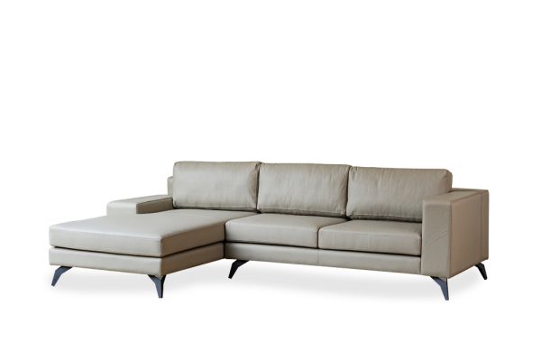 Sofa góc phải Opal da màu xám nhẹ nhàng sang trọng