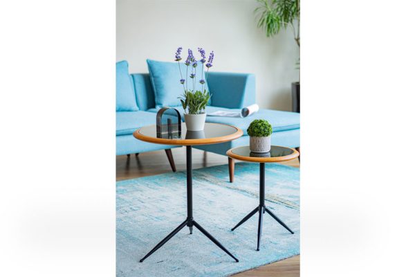 Bàn bên tròn mặt kính hiện đại