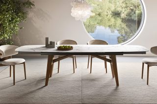 Bàn ăn 8 chô Abrey mặt bàn ceramic màu trắng tinh tế trang nhã