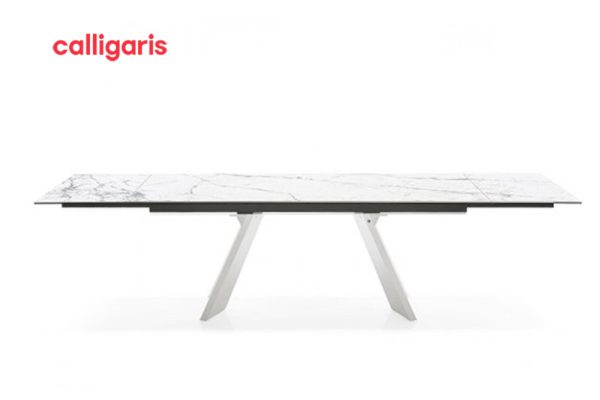 Bàn ăn mở rông Icaro mặt bàn ceramic màu trắng tinh tế thanh lịch