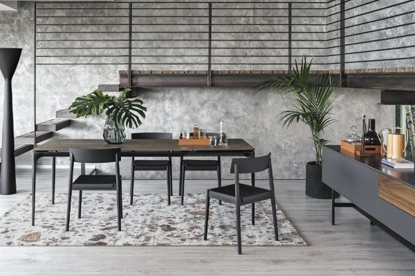 Bàn ăn mở rộng Silhouette mặt bàn bằng ceramic màu nâu đen trầm ấm sang trọng