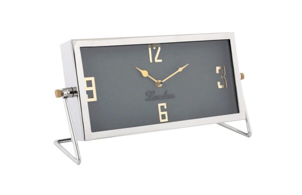 Brass Steel Desk Clock Gray 59500