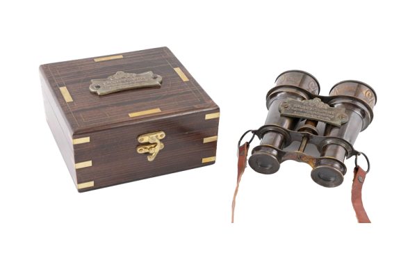 Brass Metal Binoculars Brown Wood 58844