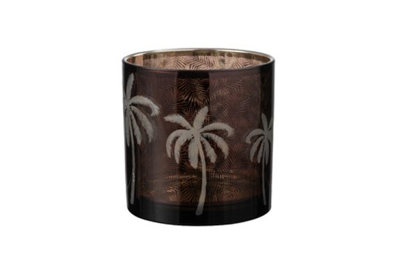 Hurricane vase large brown glass palm 15cm 21804