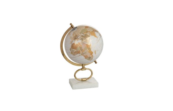 Globe On Foot Marb Wh/Met