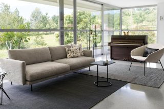 Sofa Mies góc trái da ciment màu xám nhẹ nhàng thanh lịch