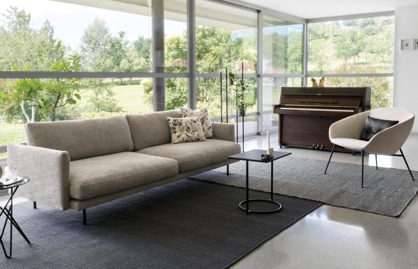 Sofa Mies góc trái da ciment màu xám nhẹ nhàng thanh lịch