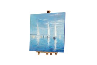 White boat & sea painting