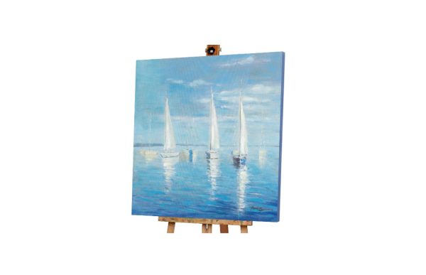 White boat & sea painting