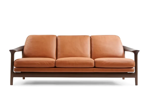 Sofa 3 chỗ Bridge gỗ sồi da bò cognac