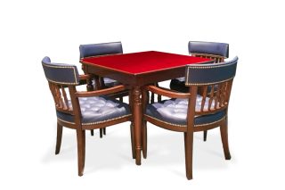 Bộ bàn giải trí nhung đỏ + 4 ghế xanh đậm