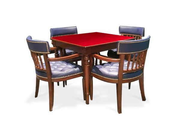 Bộ bàn giải trí nhung đỏ + 4 ghế xanh đậm