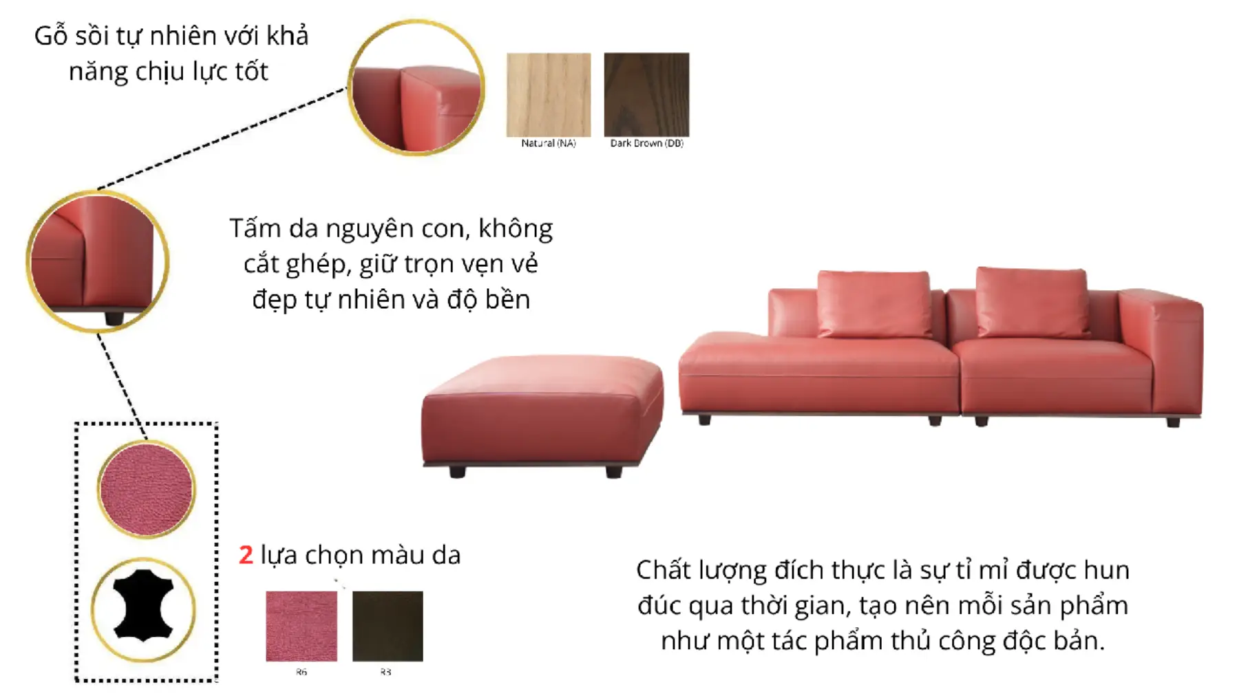 Sofa Limited Dura (Góc Phải, Màu Nâu Da Red)