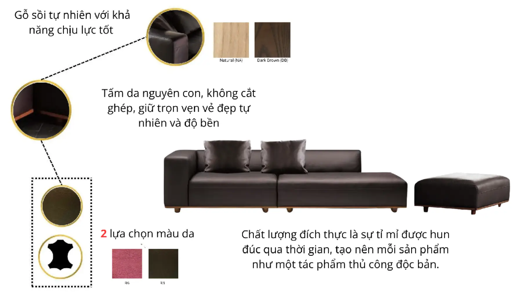 Sofa Limited Dura Góc Trái (Gối Da Brown)