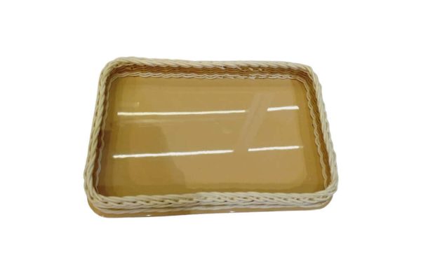 Khay mây vàng phối viền 30x45x6