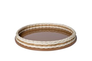 Khay mây nâu phối viền D30xH5