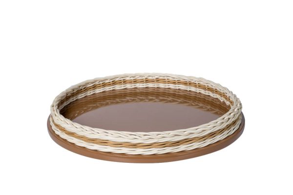 Khay mây nâu phối viền D30xH5