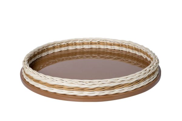 Khay mây nâu phối viền D40xH5