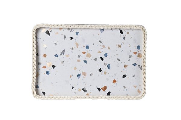 Khay mây vân đá thếp vàng 30x45x4