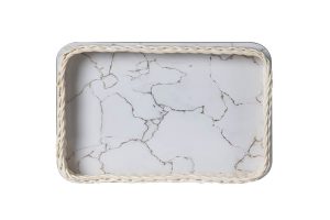 Khay mây vân đá trắng thếp vàng 20x30x5,5