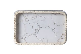 Khay mây vân đá trắng thếp vàng 20x30x5,5