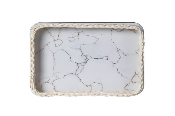 Khay mây vân đá trắng thếp vàng 20x30x5,5