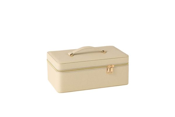 Hộp đựng mỹ phẩm + Gương da nhân tạo màu be 30x19x12