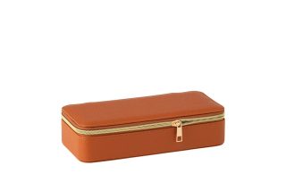 Hộp đựng trang sức chữ nhật + Gương da nhân tạo Cognac 24X11X6