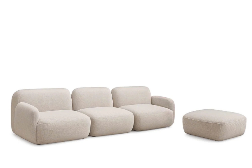 Sofa 3 chỗ Nest 2m8 vải beige PGY2302-03 kèm đôn