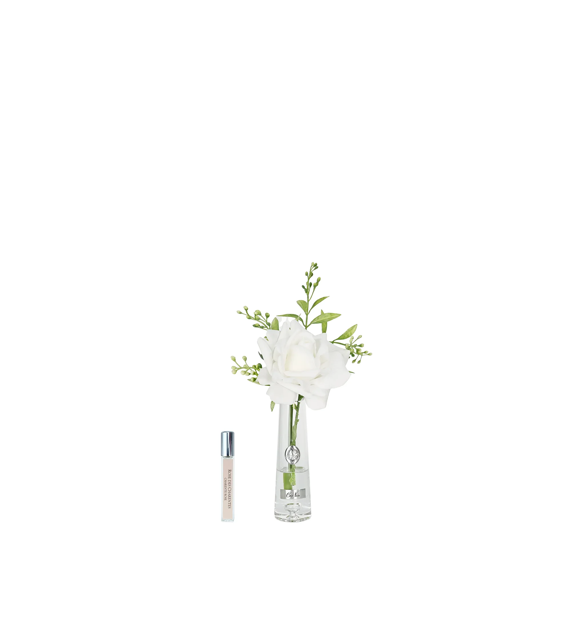 Hoa Tinh Dầu Summer Rose Trắng Ivory Huy Hiệu Bạc